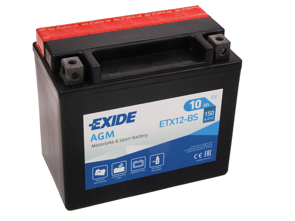 150 x 90 x 130, + -, EXIDE Bike AGM  12V 10Ah (c20) 150 A(EN) TV +SP, YTX12-BSEAN3661024033855